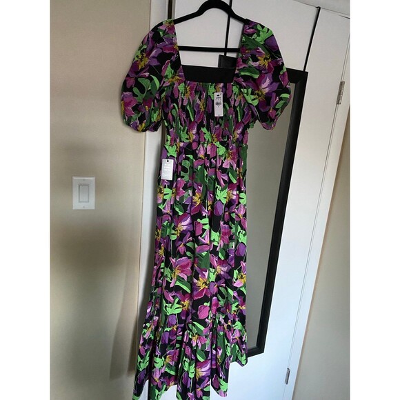 Floral Square Neck Puff Sleeve Tiered Poplin Maxi Dress Medium NWT Wedding Guest - Picture 5 of 12